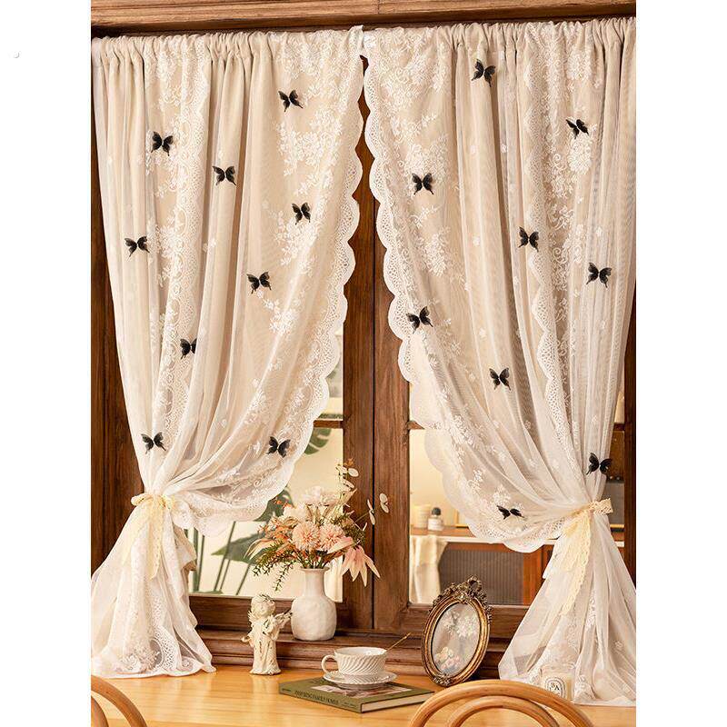 法式蕾丝窗帘软装布置蝴蝶装饰梦幻卧室飘窗辅料公主风洛可可纱帘