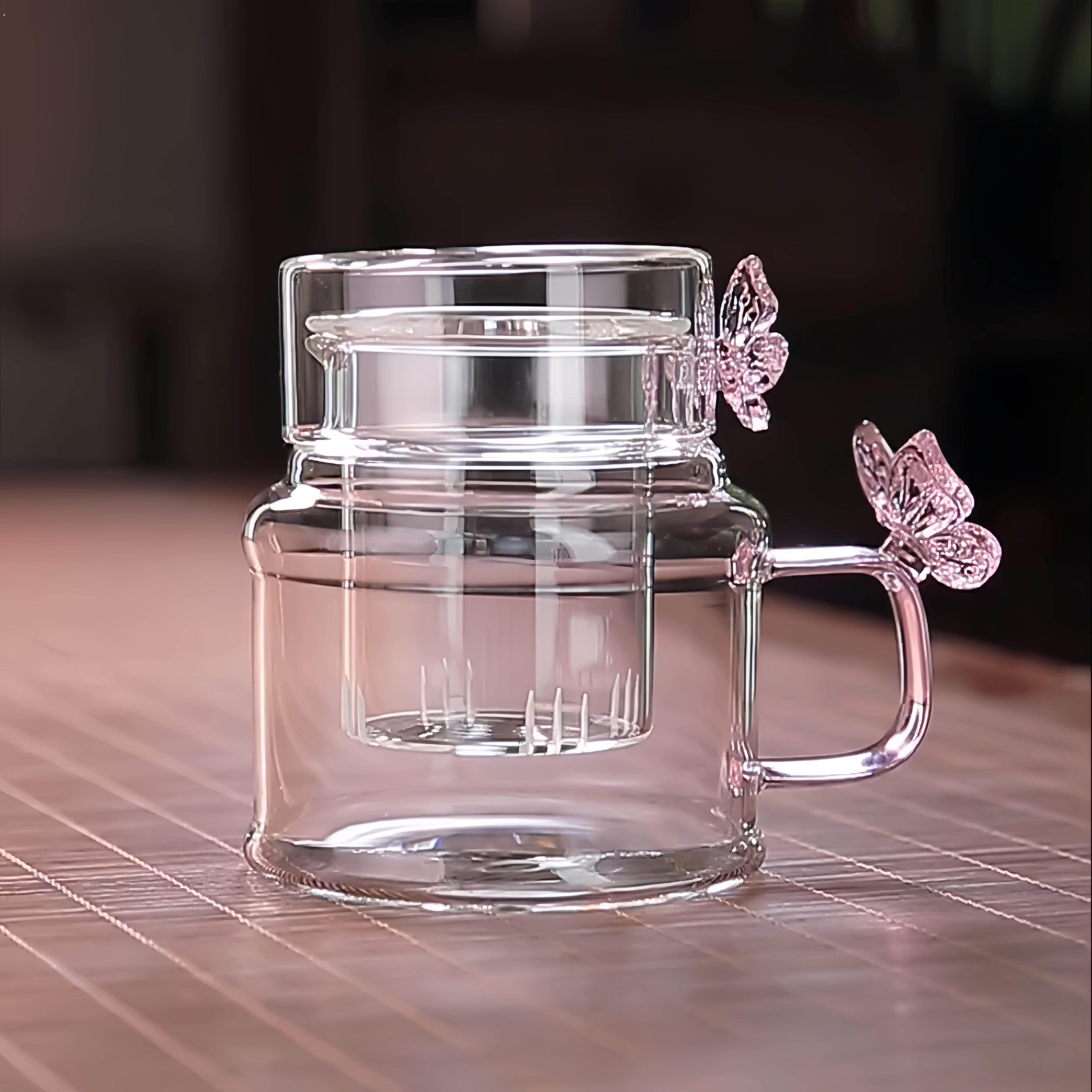 家用玻璃杯耐高温带盖子过滤茶水分离办公室水杯迷你小泡茶杯男士