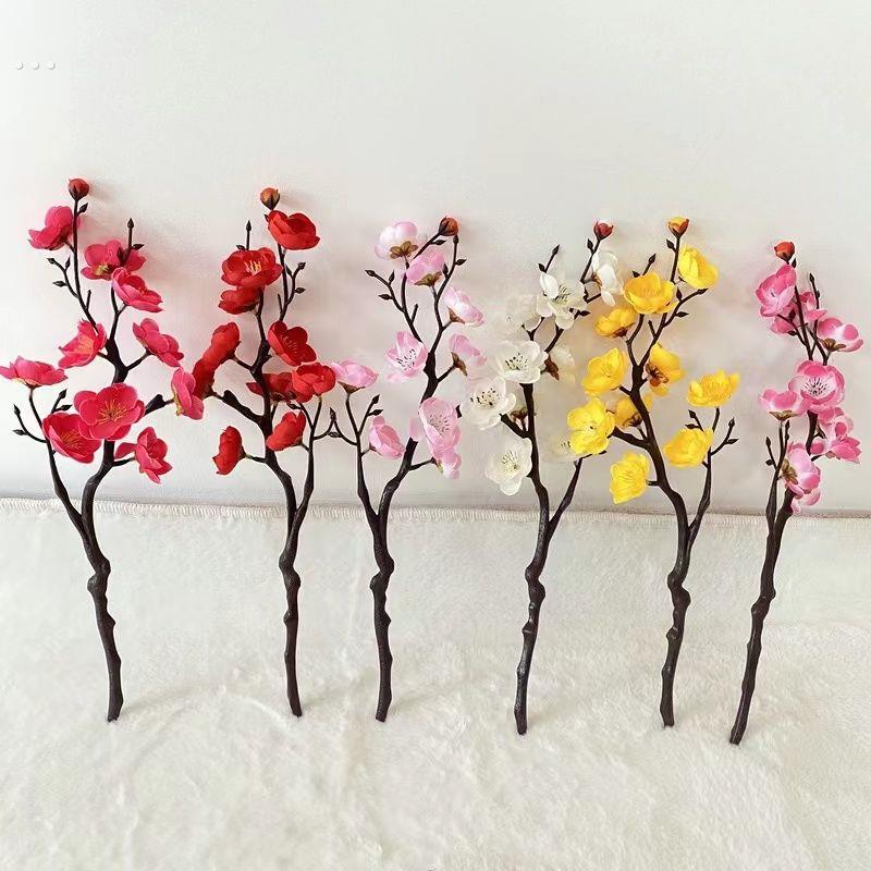 新中式单只柳梅一剪梅桃花枝仿真花 家居客厅电视柜茶几假花摆件