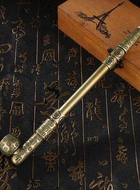 厂家直供仿古玩做旧古黄铜旱烟杆烟斗福禄寿字烟嘴工艺品收藏摆件