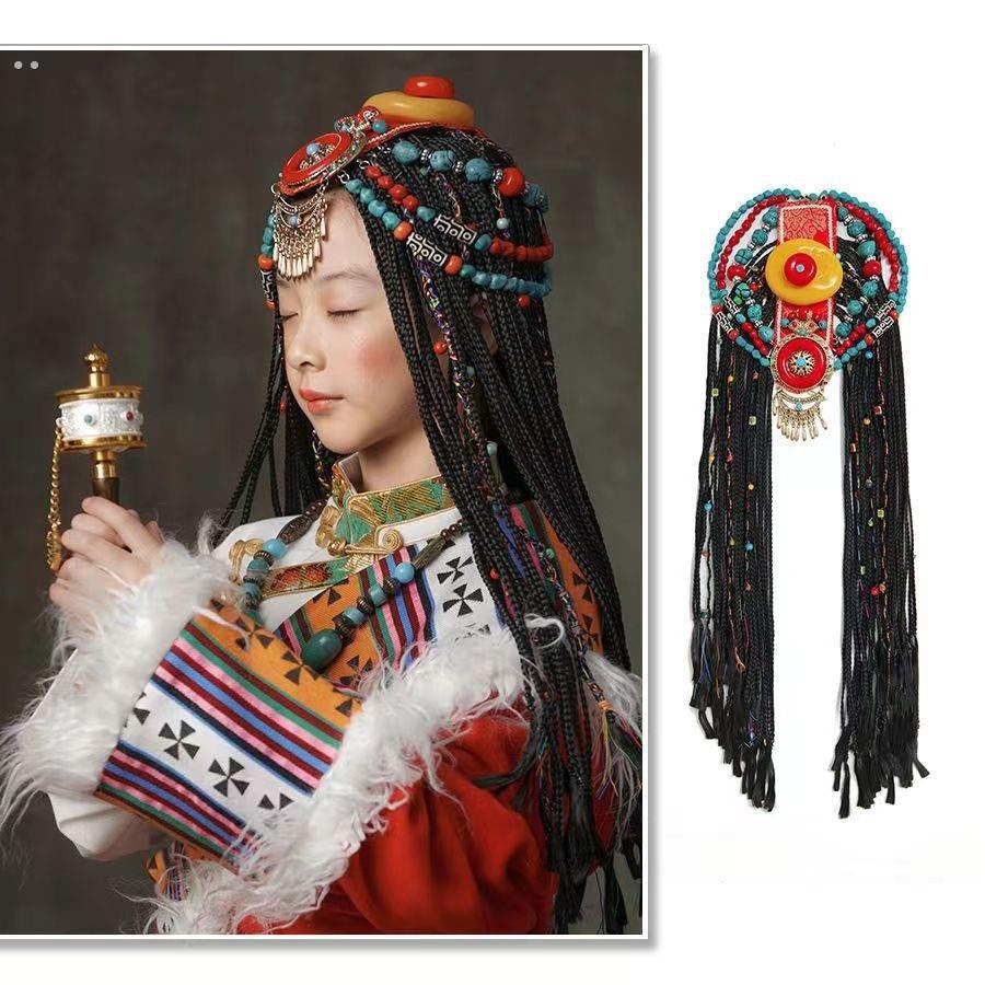 藏族头饰女假发辫子麻花辫编发饰品舞蹈演出艺考少儿民族风发饰