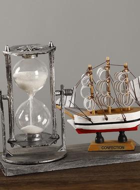 创意复古摆件办公室摆件沙漏流沙摆件帆船装饰摆件铁艺雅致