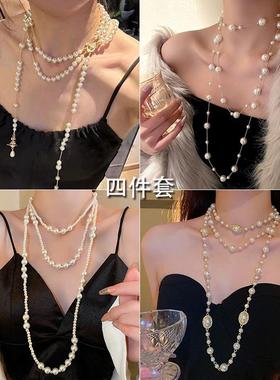 女士珍珠项链复古多层叠戴珍珠项链女2024新款爆款网红小众轻奢欧