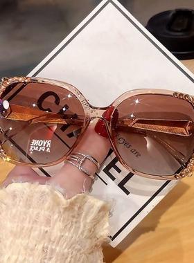 2024新款水钻偏光太阳镜ins防晒防紫外线墨镜个性女大脸显瘦带钻