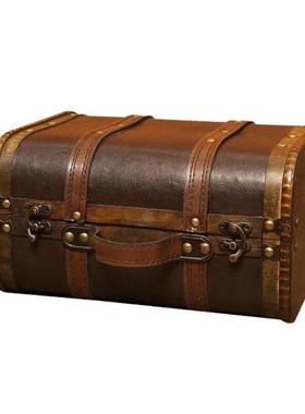 欧式复古手提箱储物木箱子桌面卧室收纳箱老式皮箱摄影道具整理箱