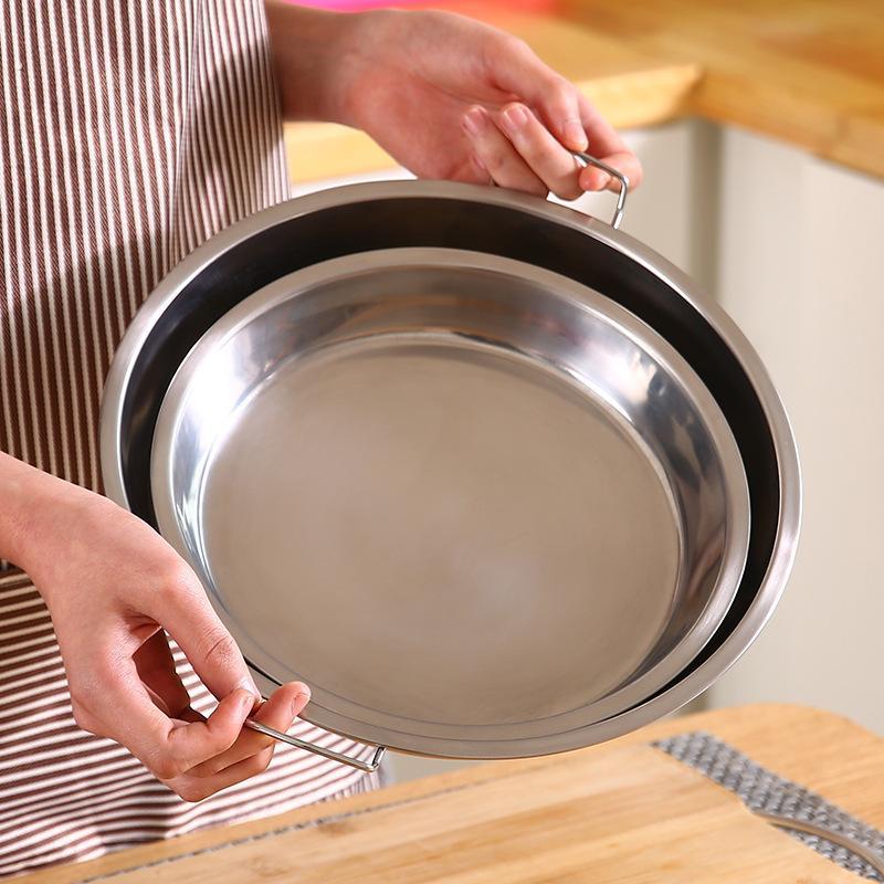 不锈钢盘子蒸做凉皮锣锣的工具家用制作面皮平底锅罗罗盘蒸盘神器