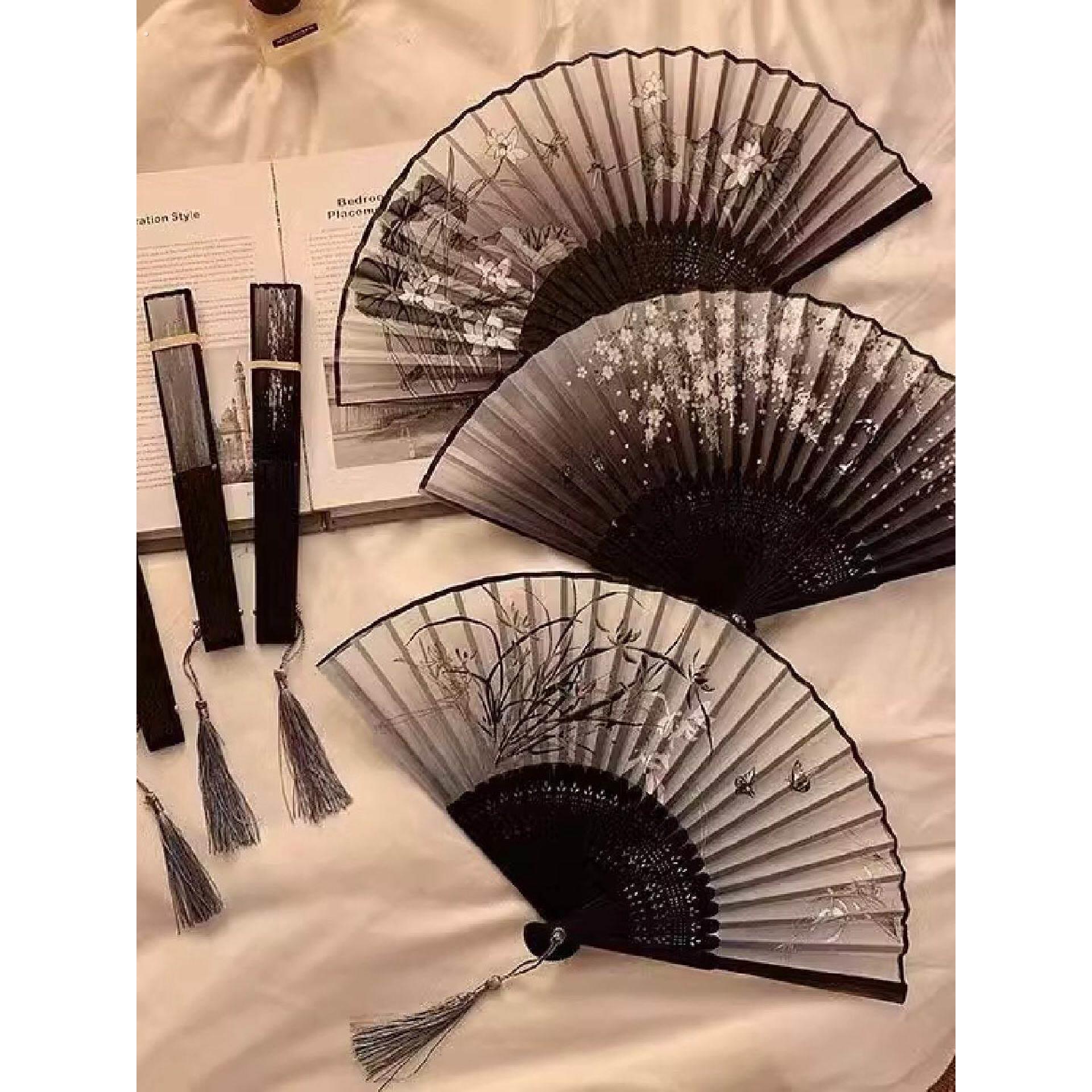 古风小扇子折扇中国风汉服女舞蹈折叠新中式黑色竹扇夏日随身便携