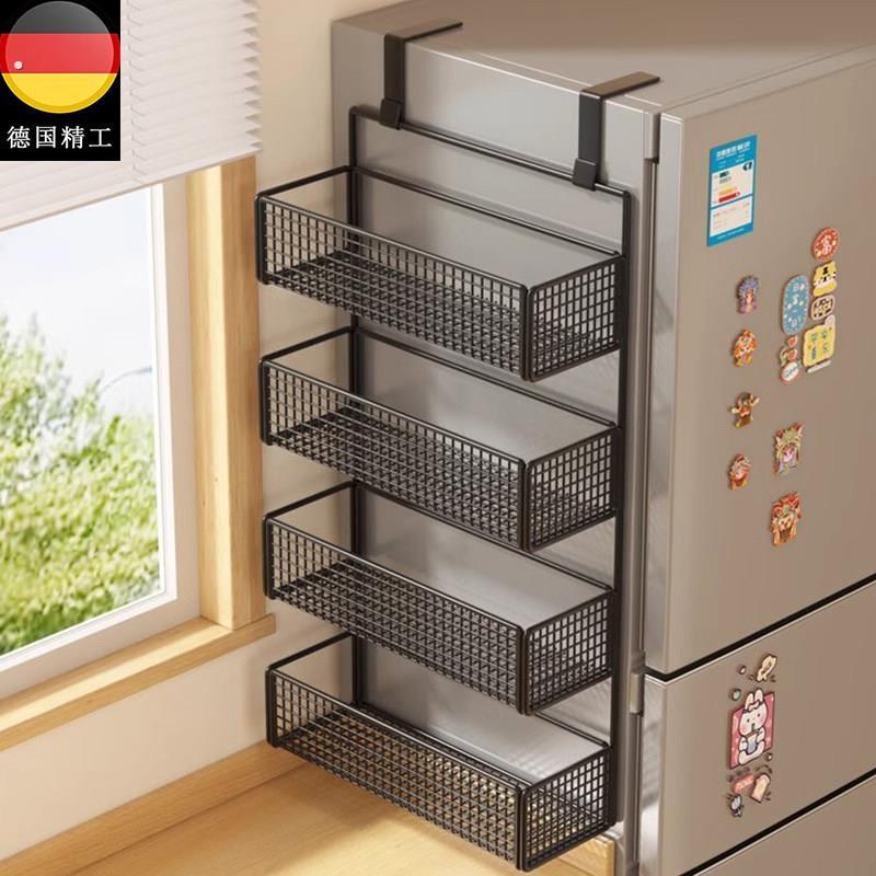 德国侧置物架厨房用品多层挂钩收纳层架保鲜膜调味瓶免打孔放置神