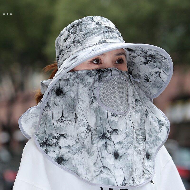 防晒夏季帽子紫外线新款遮脸干活面罩太阳帽户外采茶骑车