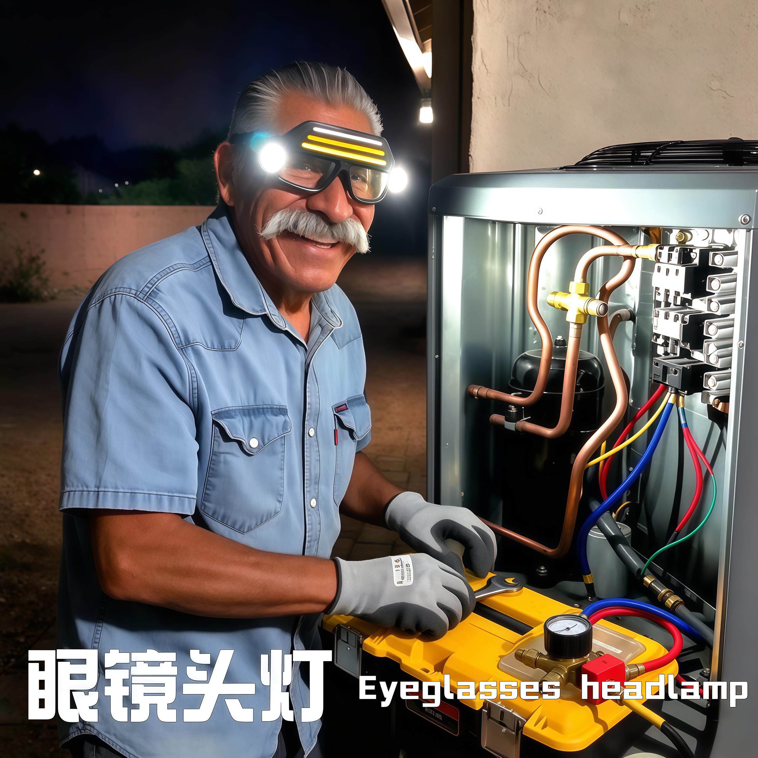 眼镜头灯旅行探险灯USB充电护目工作灯户外骑行夜钓防风强光头灯