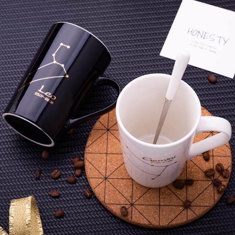 十二星座马克杯大容量陶瓷杯带盖勺家用喝水杯办公茶杯情侣咖啡杯
