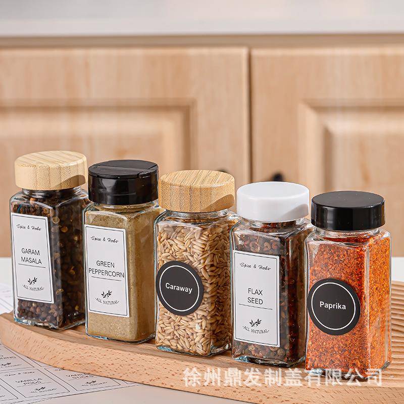 马逊12ml4竹木盖调料瓶4988666oz方形玻璃调味罐2个装带孔亚撒0粉