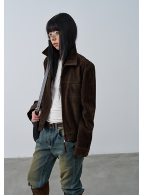 Rebornique 琥珀流光复古风翻领麂皮短外套 正肩老钱风夹克上衣女