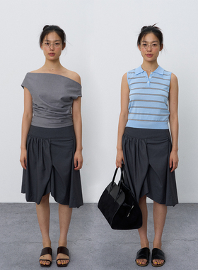 Rebornique 韩系设计感不规则垂坠感中长裙褶皱半身裙
