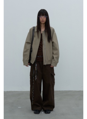 Rebornique 2025秋冬水洗做旧感纯棉多口袋显瘦直筒工装裤长裤女