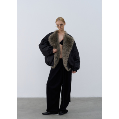 斜门襟绑带宽松阔腿裤