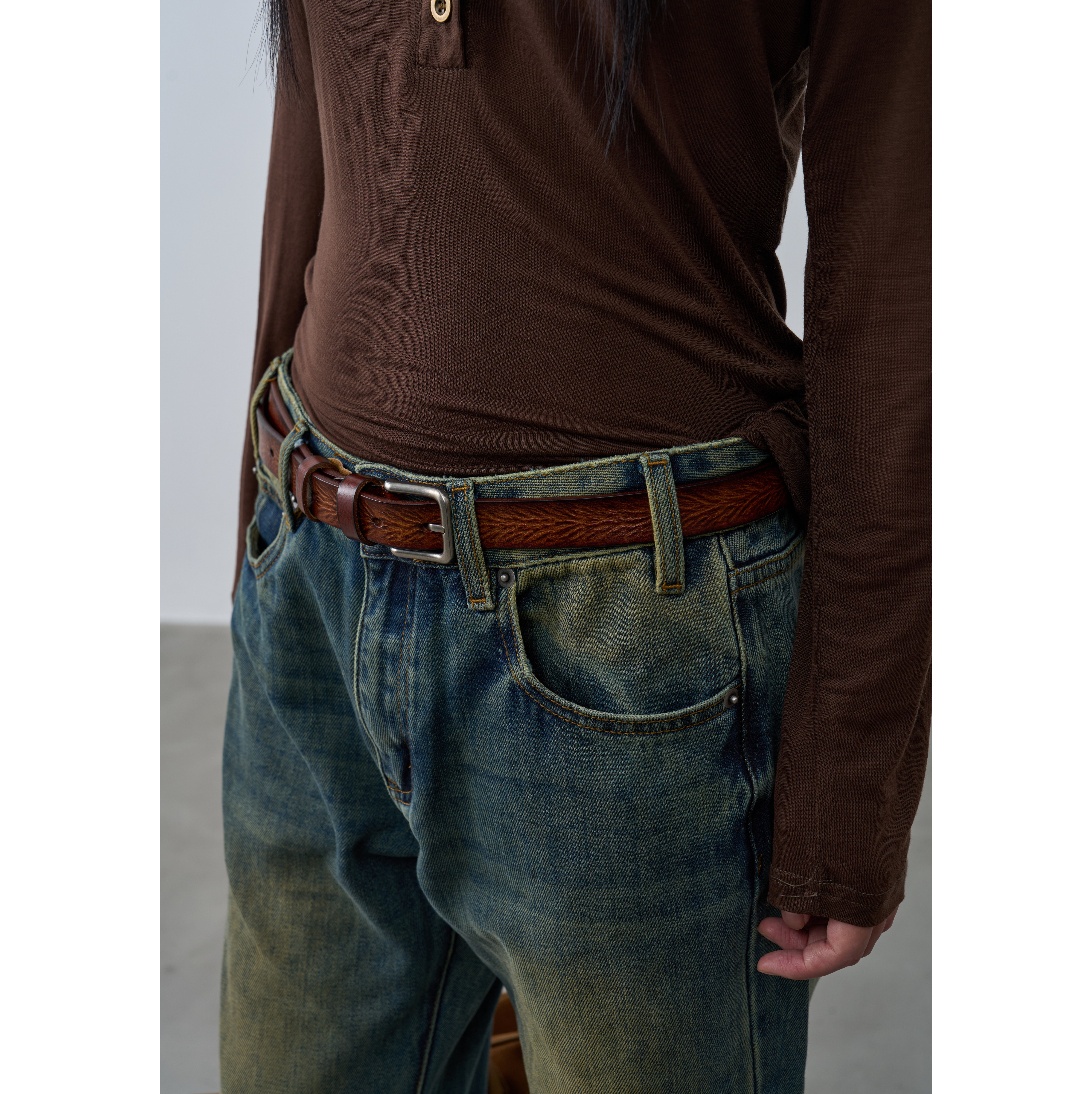 Rebornique 韩版复古休闲头层牛皮皮带女 做旧感细针扣腰带百搭 - Rebornique出品