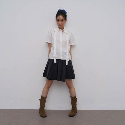 Rebornique玫瑰花飘带衬衫