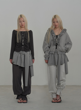 Rebornique 韩系芭蕾风抽绳多穿束脚裤 松弛风百搭中低腰香蕉卫裤