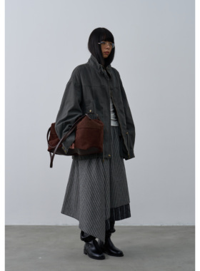 Rebornique 灰绿色复古水洗可调节抽绳工装外套 百搭宽松截短夹克