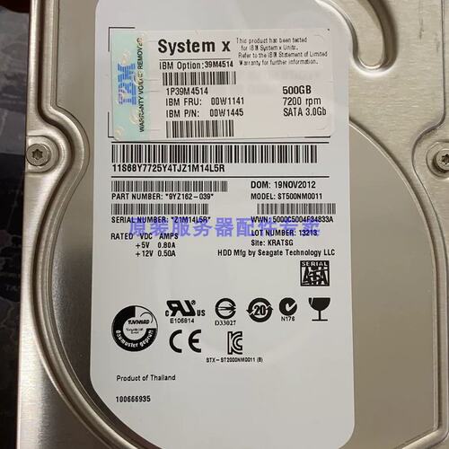 39M4514 00W1141 500GB SATA 7.2K 3.5 X3100 X3250 M4议价