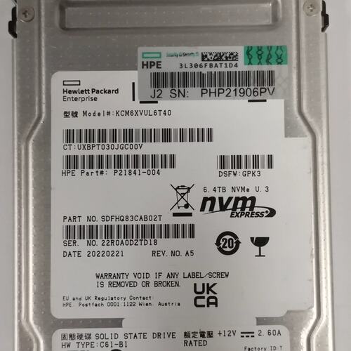 E 6.4T U3 NVME KCM6XUL6T40 P21841 服务器SSD 2.5 0H 100%议价