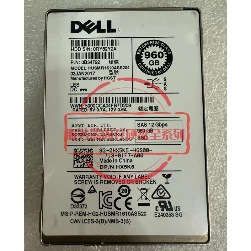 R740 R750 固态硬盘 0HX5K5 HUSMR1610ASS204 960G SAS SSD议价