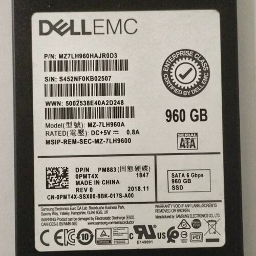 EMC 960G SATA 0PMT4X MZ7LH960HAJR0D3 SSD 提供测报 PM883议价