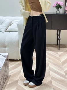 MSK 女2024ss春季 MM6毛边直筒西裤 子 新款 长腿百搭休闲阔腿裤