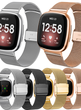 适用fitbit versa4表带fitbit sense卡扣米兰尼斯表带金属不锈钢编织腕带 versa3精钢透气替换表链男女配件
