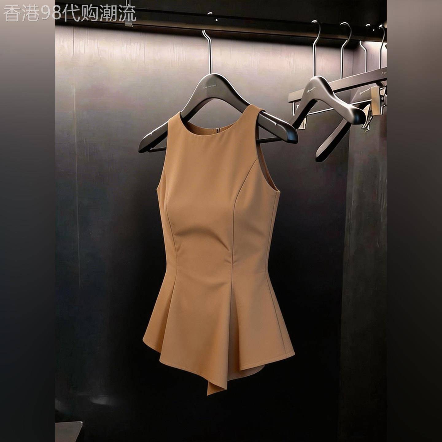 设计感小众韩系老钱风无袖背心女夏季新款咖啡色A字收腰显瘦上衣