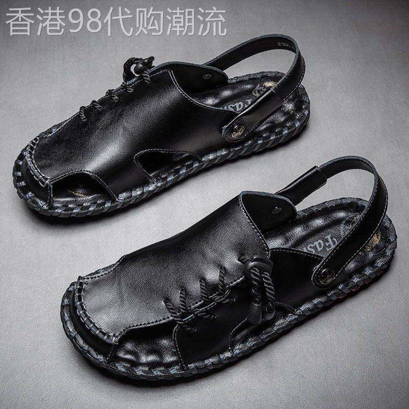 IT ins潮牌凉鞋男户外真皮手工抽绳47大码包头防撞两穿休闲凉拖鞋
