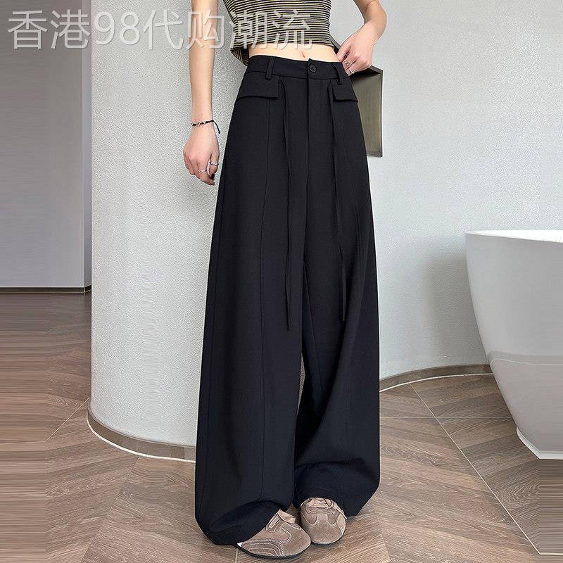 黑色阔腿裤女夏薄款2026新款大码胖mm小个子高腰宽松西装弯刀裤子