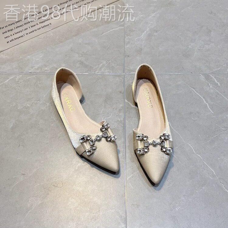 法式侧空平底鞋女2025夏新款浅口软底水钻晚晚温柔配裙子尖头单鞋