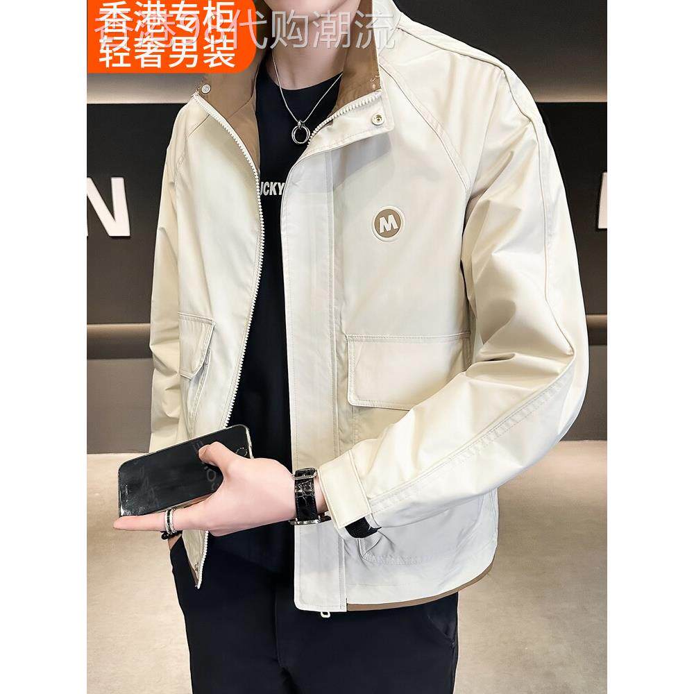 男服立领2025春秋季经典时尚休闲百搭白色工作夹克上衣的男人