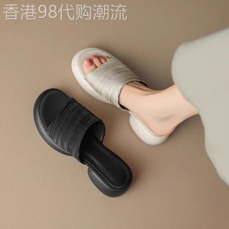 厚底凉拖鞋女夏天外穿2026新款仙女风百搭丝绸软底懒人休闲一字拖