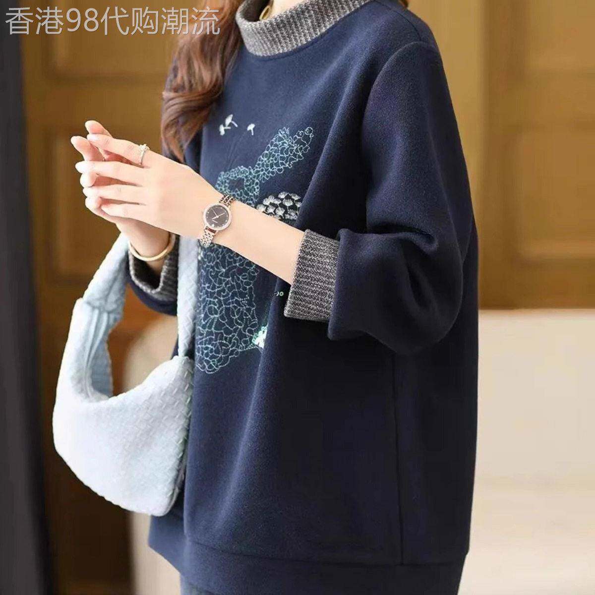 绣花高领长袖卫衣女2026年春秋季时尚新款宽松洋气减龄显瘦绒衫女