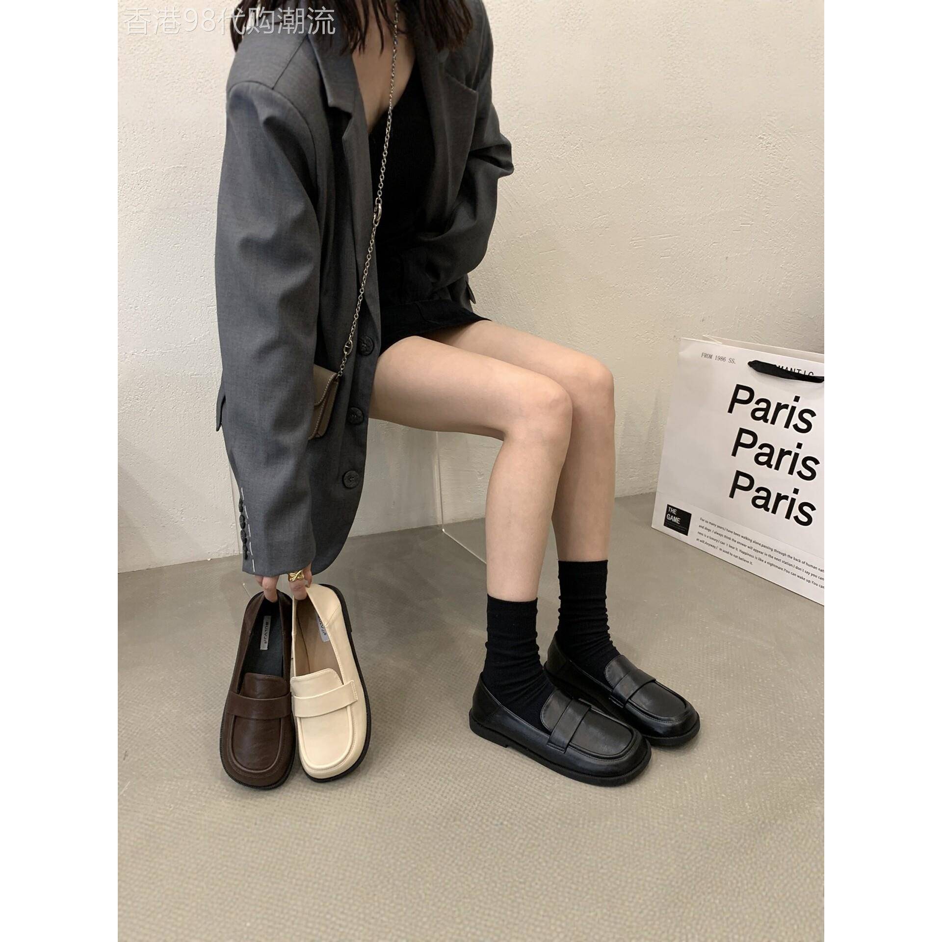 潮牌英伦风黑色小皮鞋圆头平底单鞋女2025春秋新款覆古学生乐福鞋