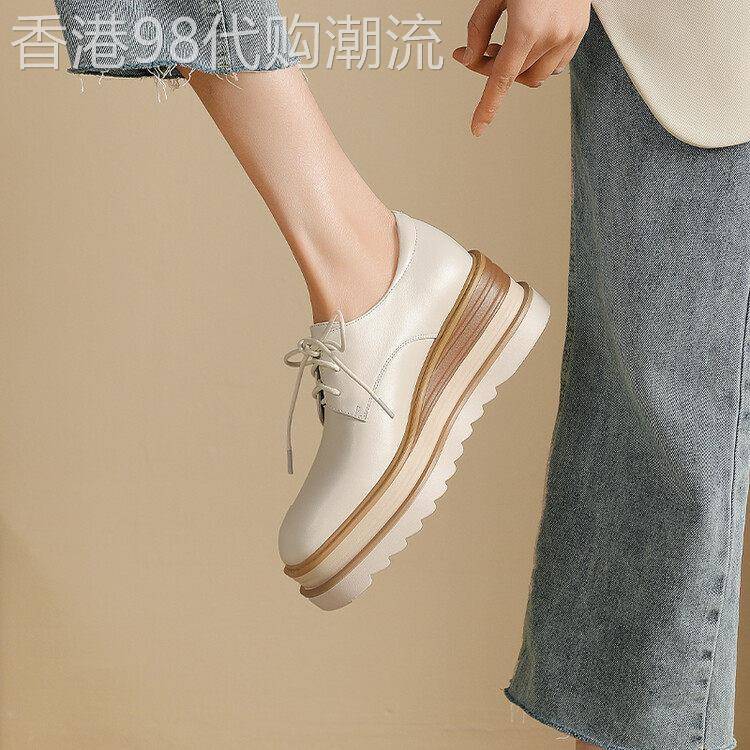 新款时尚厚底松糕鞋女真皮高跟楔型单鞋简约百搭时尚女鞋子