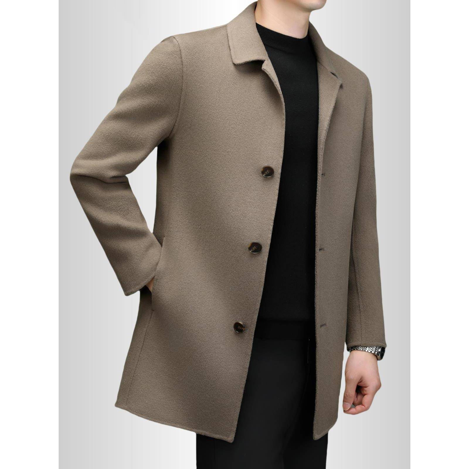 高端羊绒双面呢大衣男士秋冬商务休闲中年纯羊毛中长款外套男高端