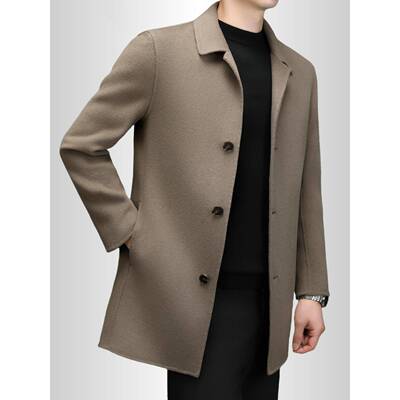 高端羊绒双面呢大衣男士秋冬商务休闲中年纯羊毛中长款外套男高端