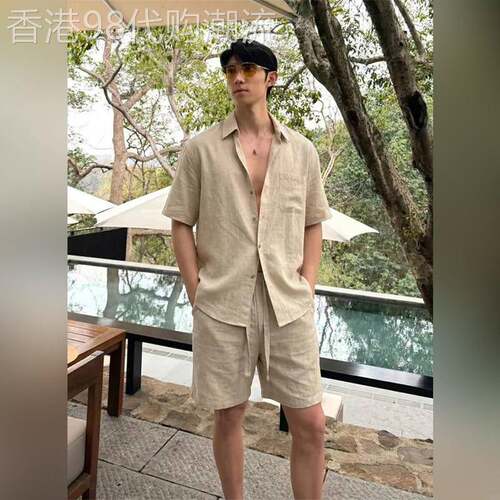 高端薄款老钱风套装男2026夏季松弛感穿搭防晒短袖衬衫短裤一整套