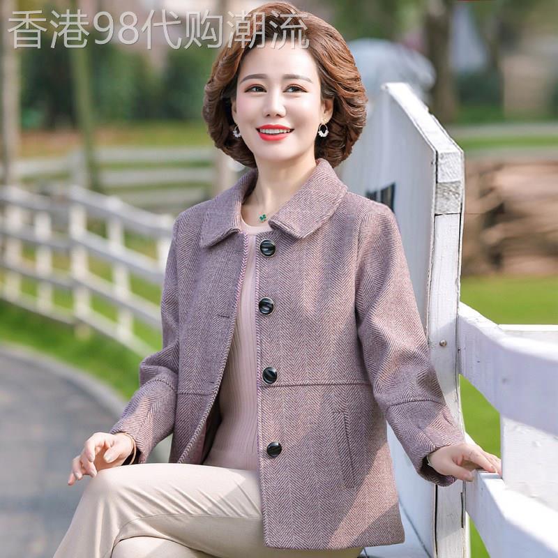 中老年妈妈简约大气翻领短款外套春秋新款洋派女士开襟衫西装上衣