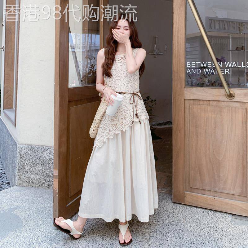 法式蕾丝镂空背心吊带两件式洋装女2026夏季波西米亚度假风套装
