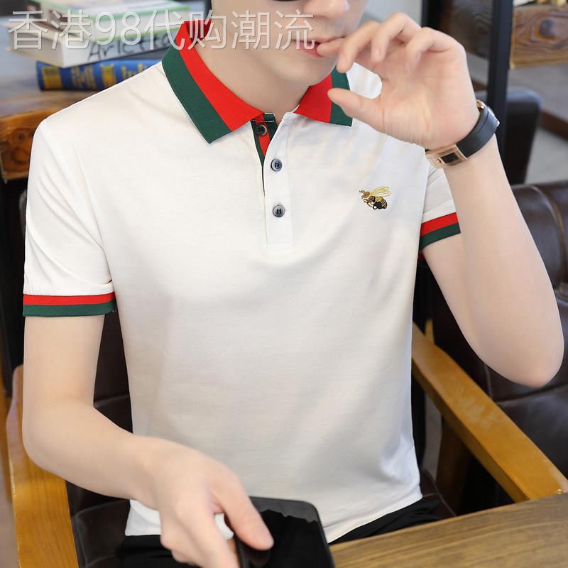 男士短袖t恤棉质韩版潮流新款小蜜蜂刺绣polo衫男修身夏季半袖