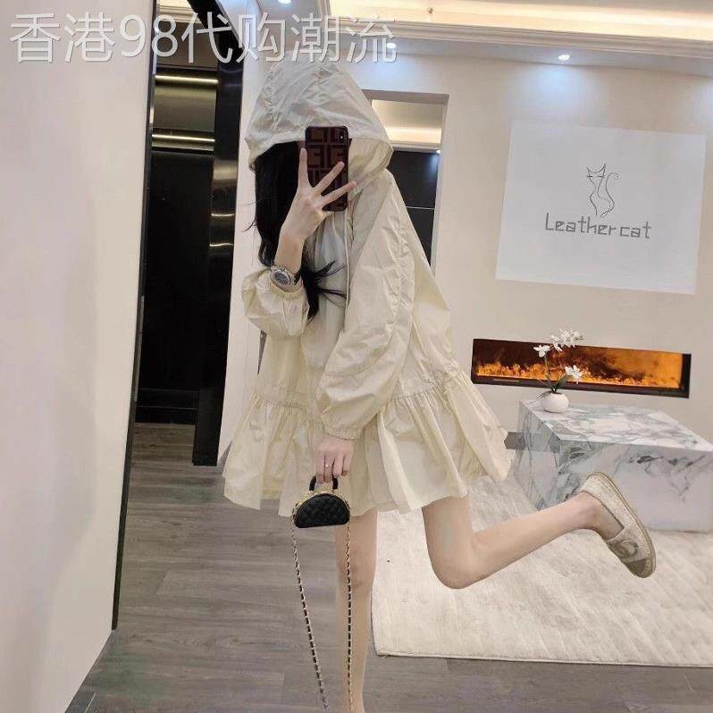 香港it代购韩国慵懒风连帽宽松荷叶边防晒衣外套透气薄款开衫女夏