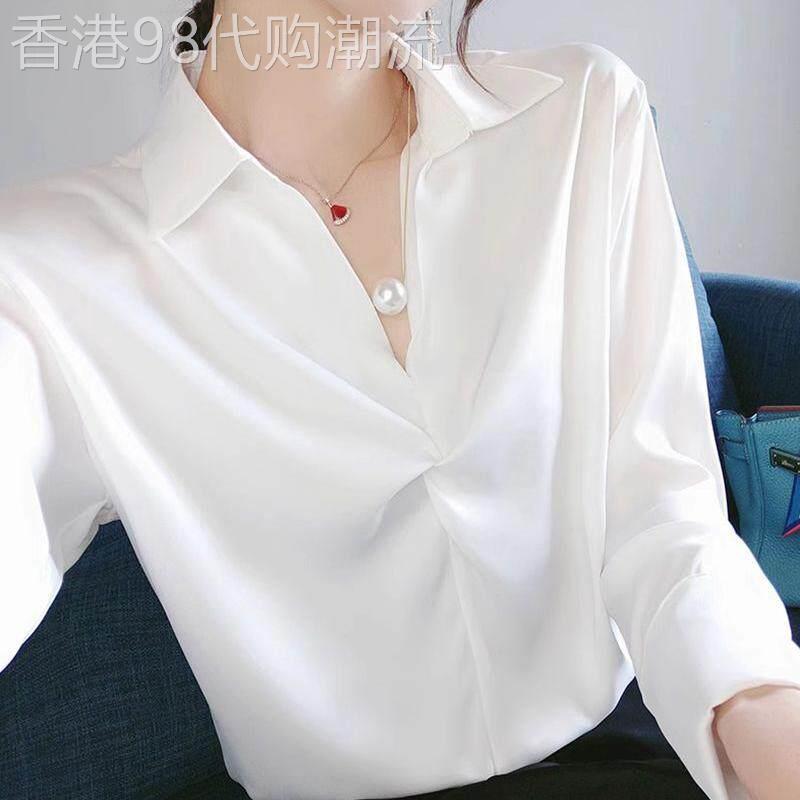 白色缎面衬衫女长袖春秋款小个子宽松设计感小众内搭内搭衬衫上衣