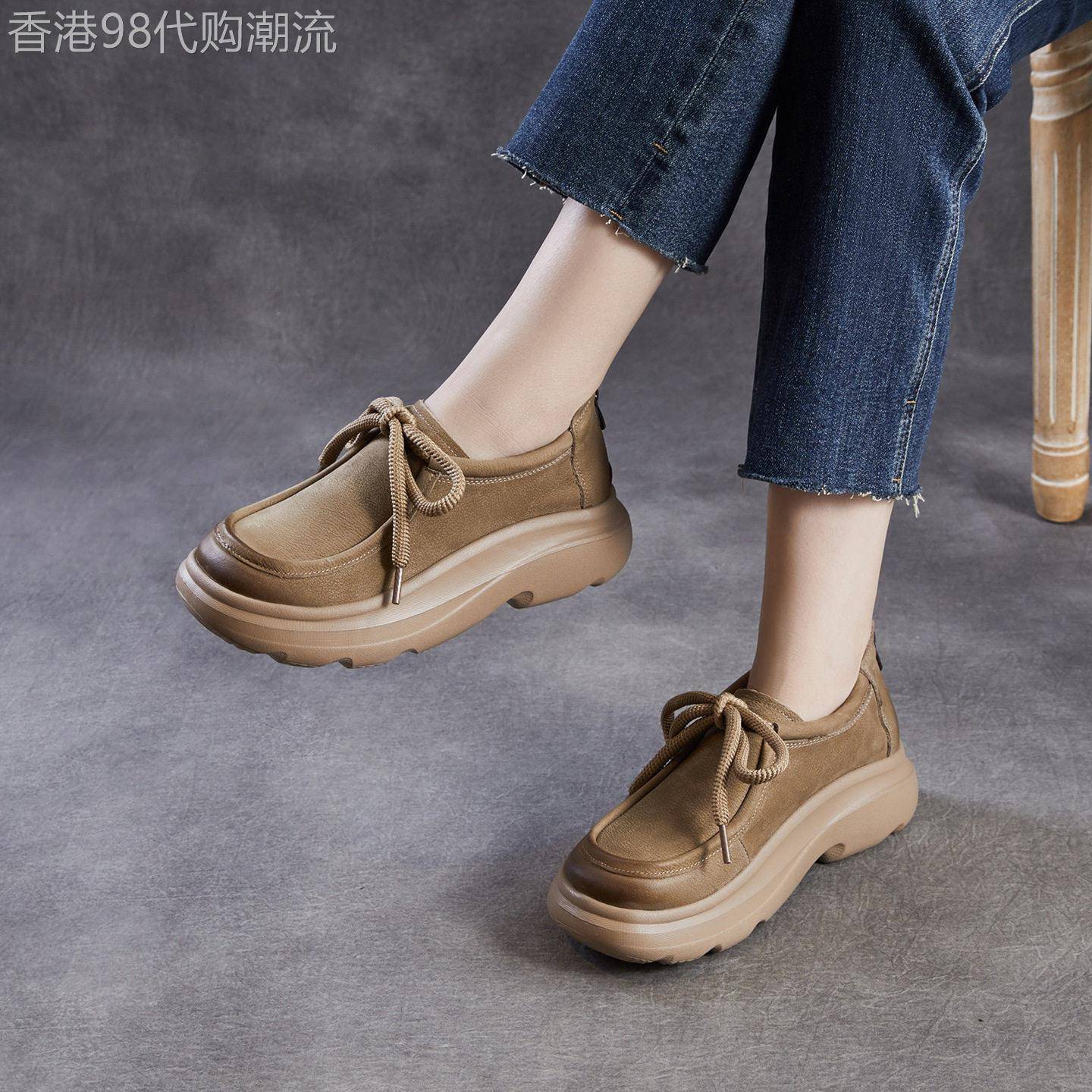 西班牙小众品牌ONGYSL复古纯色面包鞋软底麂皮春秋单休闲鞋女时尚
