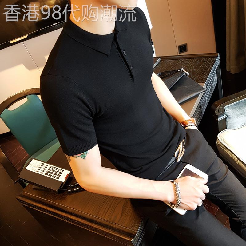 夏季短袖打底衫男韩版修身翻领潮牌纯色针织POLO衫紧身半袖T恤潮