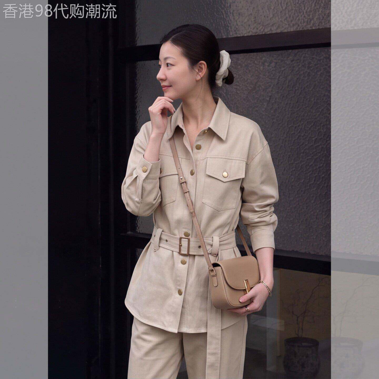2026秋季新款法式工装风翻领收腰衬衫女装长袖腰带短外套慵懒上衣
